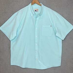 Huk Mens Size 3XL Blue Green Fishing Button Front SS Shirt Lightweight Outdoors